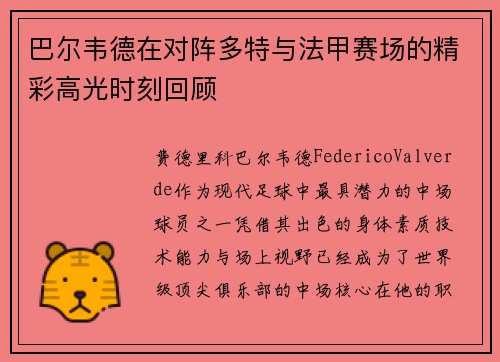 巴尔韦德在对阵多特与法甲赛场的精彩高光时刻回顾 巴尔韦德在对阵多特与法甲赛场的精彩高光时刻回顾