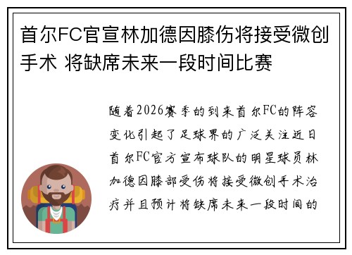 首尔FC官宣林加德因膝伤将接受微创手术 将缺席未来一段时间比赛 首尔FC官宣林加德因膝伤将接受微创手术 将缺席未来一段时间比赛